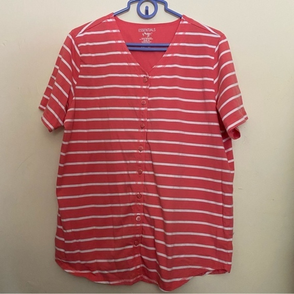 Essentials By Maggie Shirt Women’s Plus Size 18-20W Button Down V Neck